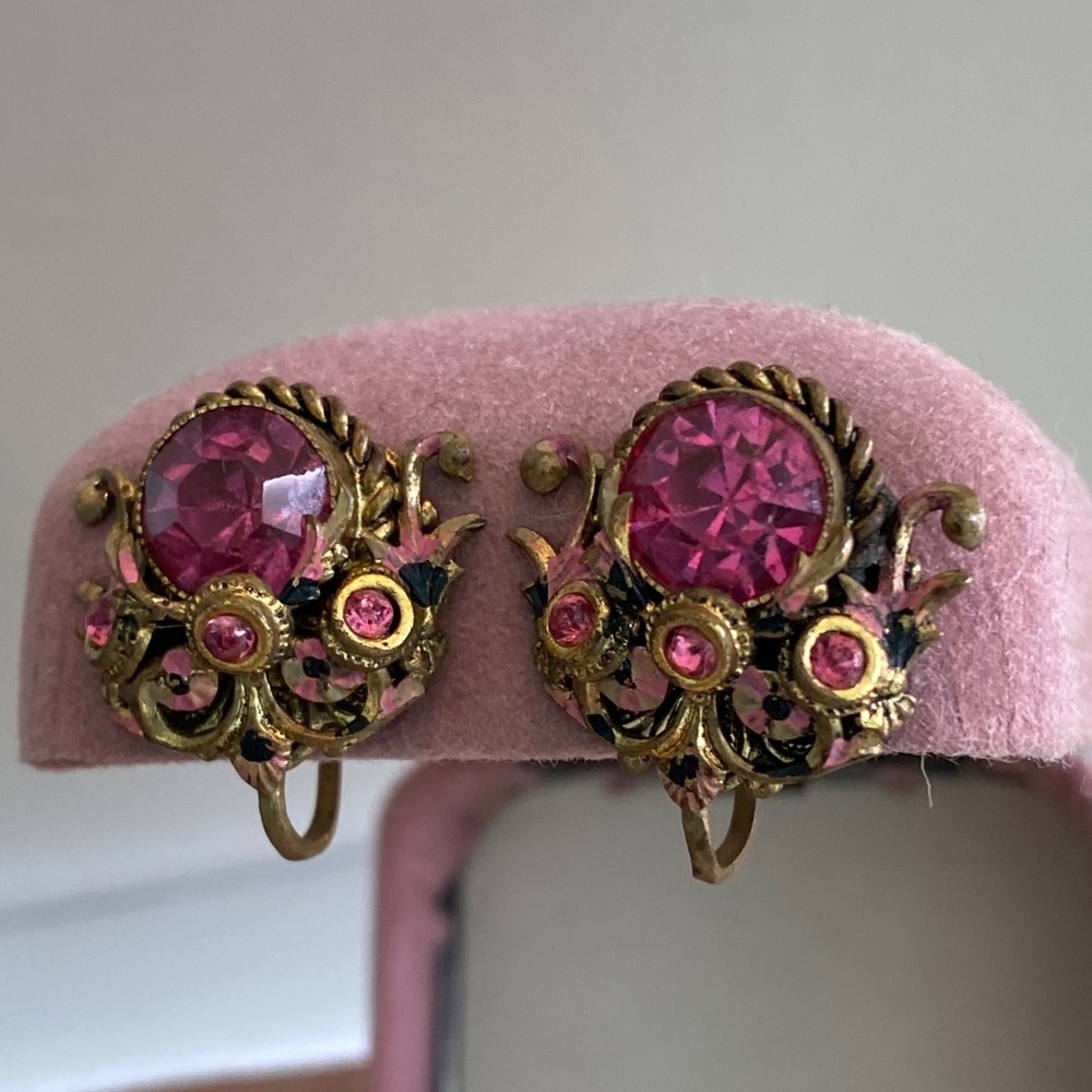 Antique ‘CZECHOSLOV’ Signed 1920’s Crystal Enamelled Earrings - Picture 10 of 12